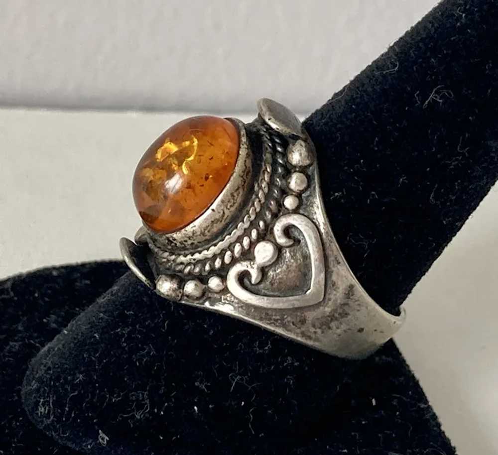 Sterling Balinese Style Amber Unisex Ring Size 10… - image 2