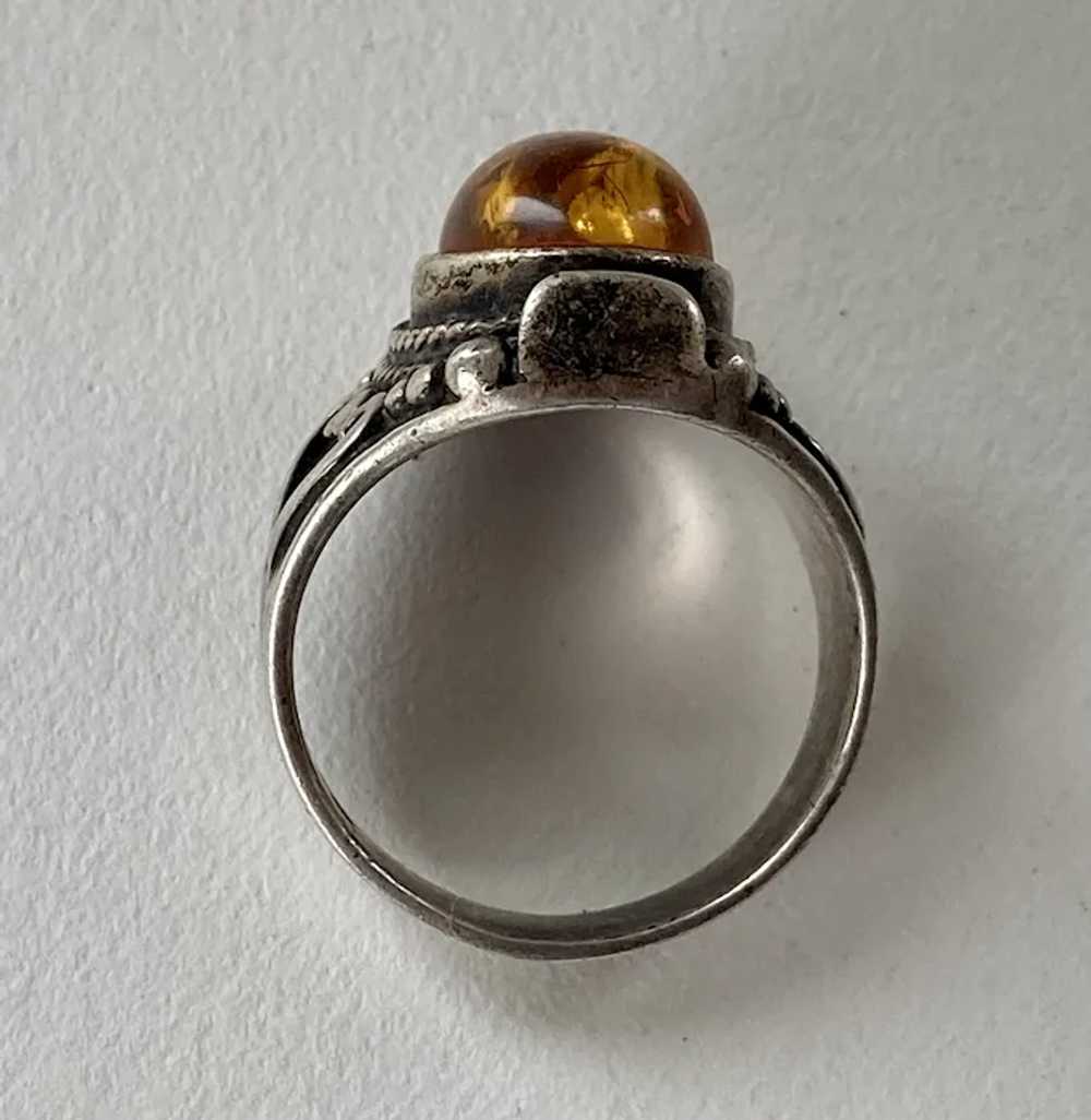 Sterling Balinese Style Amber Unisex Ring Size 10… - image 3