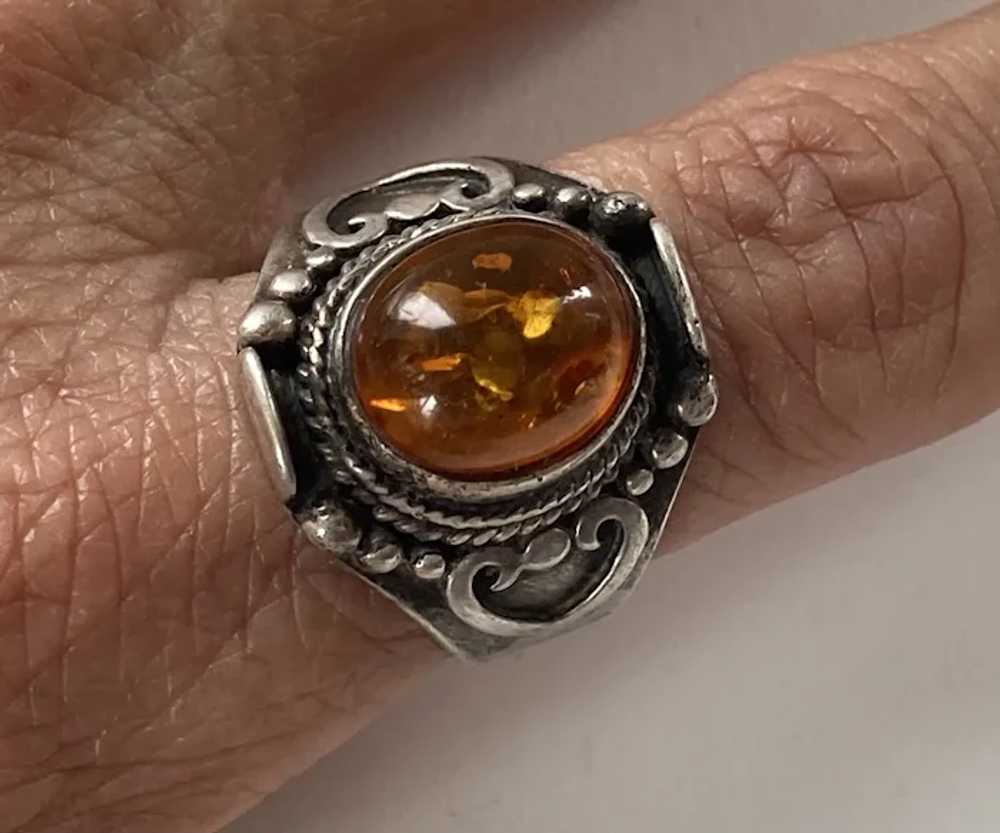 Sterling Balinese Style Amber Unisex Ring Size 10… - image 6