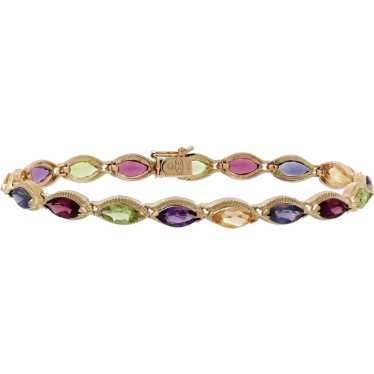 Multi-Color Marquise Tourmaline Gemstone Bracelet 