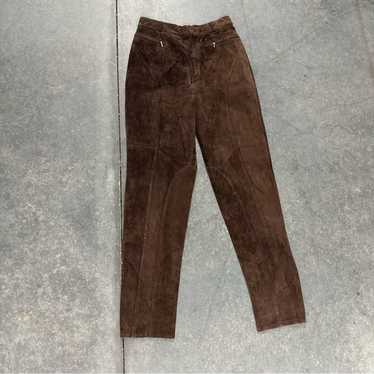 Vintage Vintage 80s 90s brown suede leather taper… - image 1