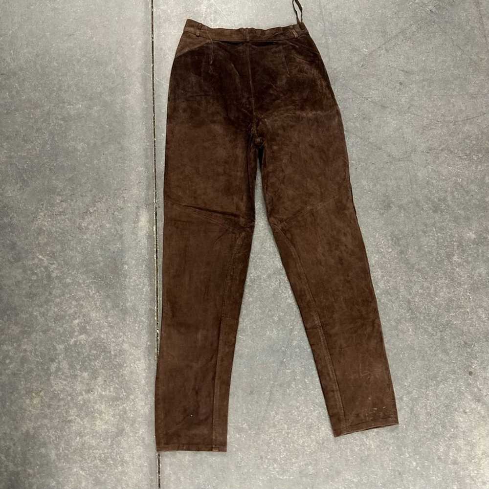 Vintage Vintage 80s 90s brown suede leather taper… - image 2