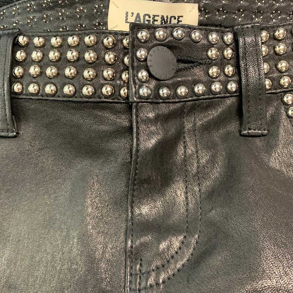 L'Agence Black Leather Studded Lamb Skin Jean Cut… - image 4