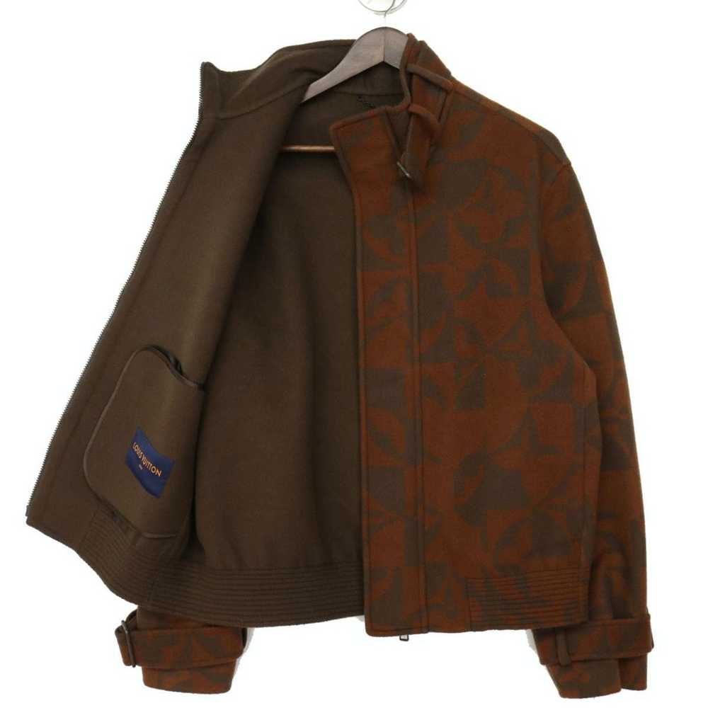 LOUIS VUITTON LV Monogram Presbyopic Show Stitching Pocket Leather Jacket  For Men Brown 1A5Q6