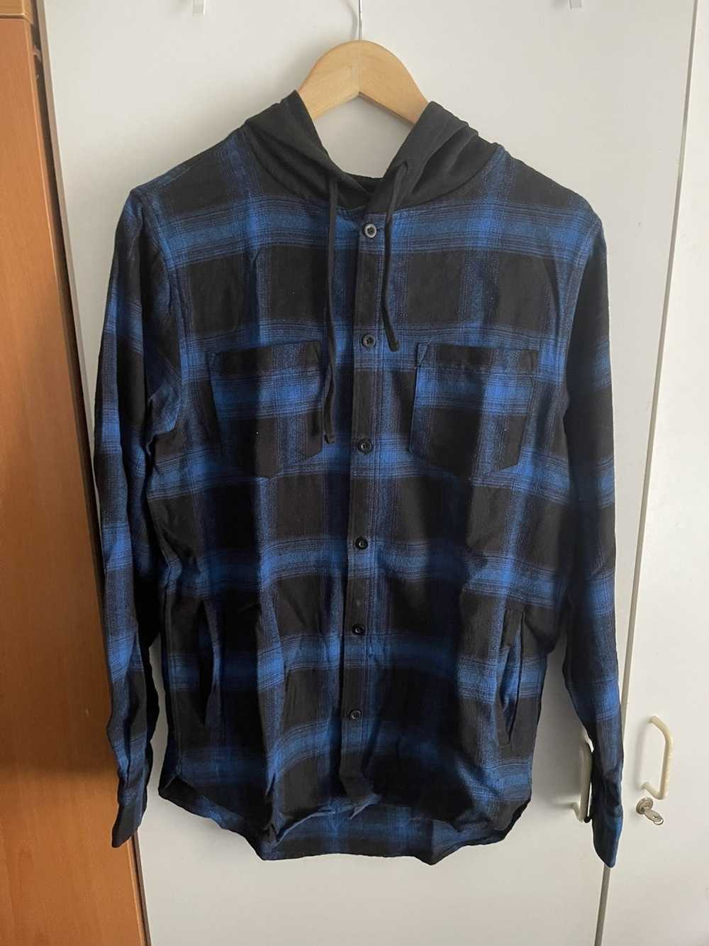 Pacsun PacSun Hooded Flannel Hoodie Blue Black - image 1