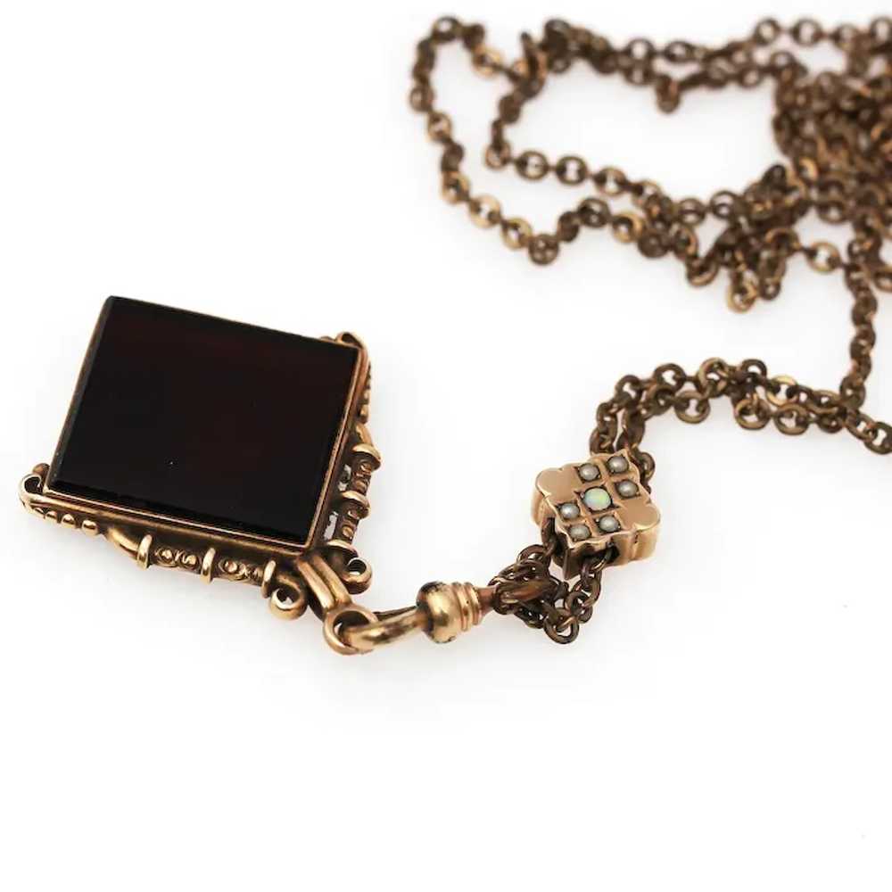 Victorian 14K Ornate Fob Necklace with 24” Gold F… - image 3