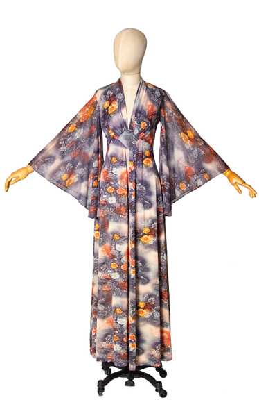 1970s Floral Angel Sleeve Maxi Dress | x-small/sma
