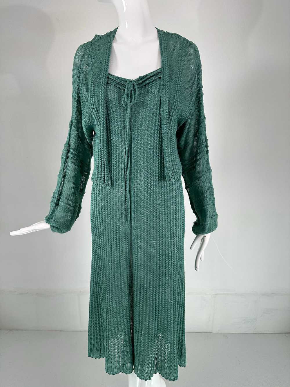 Mary Farrin London Aqua Cotton Crochet Slip Dress… - image 1