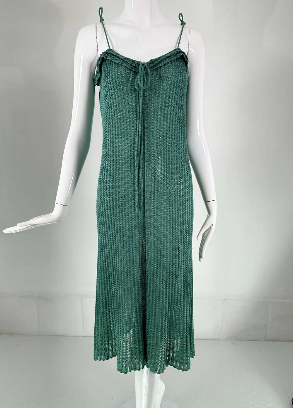 Mary Farrin London Aqua Cotton Crochet Slip Dress… - image 2