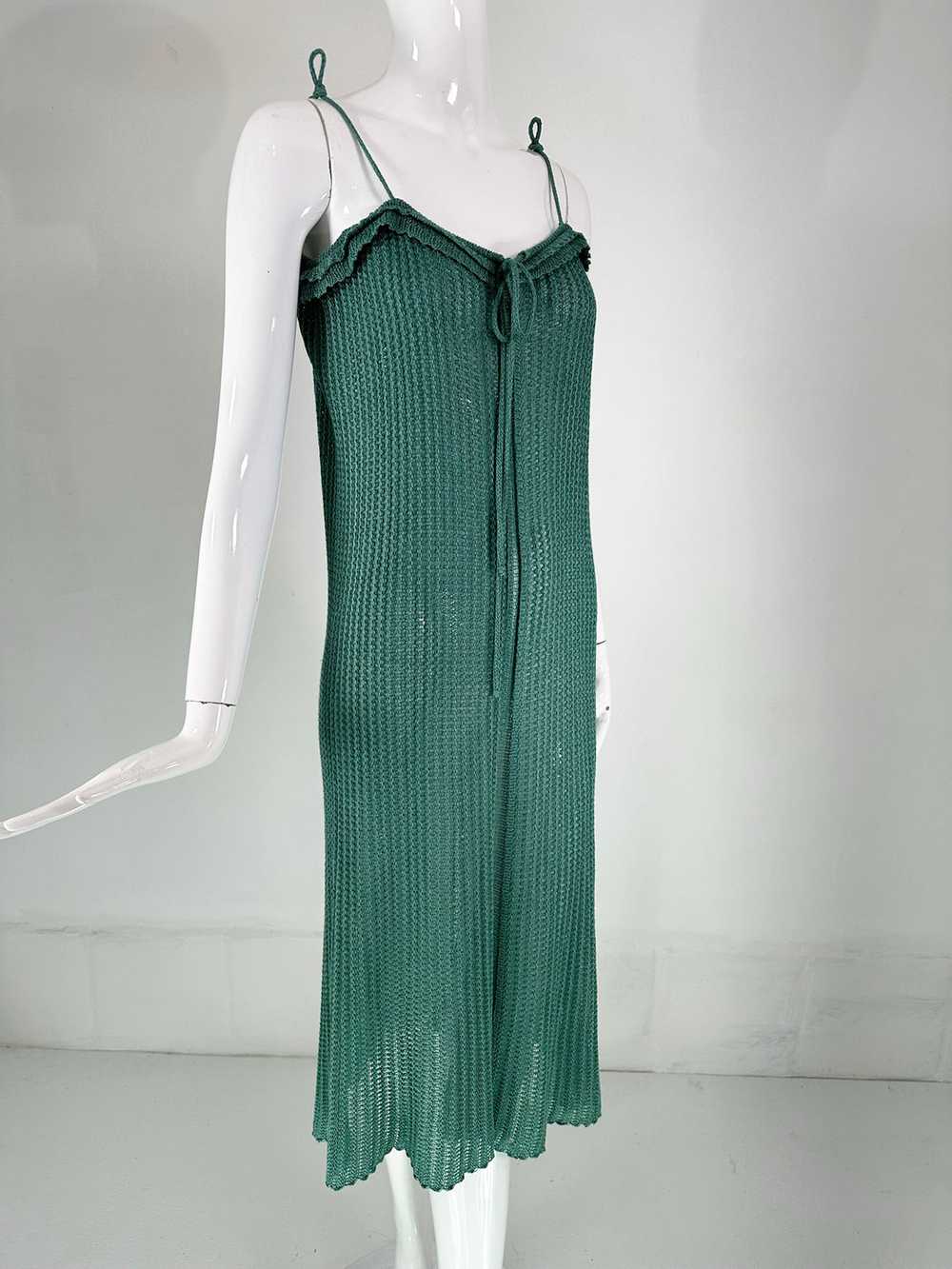 Mary Farrin London Aqua Cotton Crochet Slip Dress… - image 3