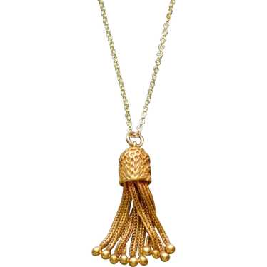 Antique 15k Gold Foxtail Chain Tassel Pendant Nec… - image 1