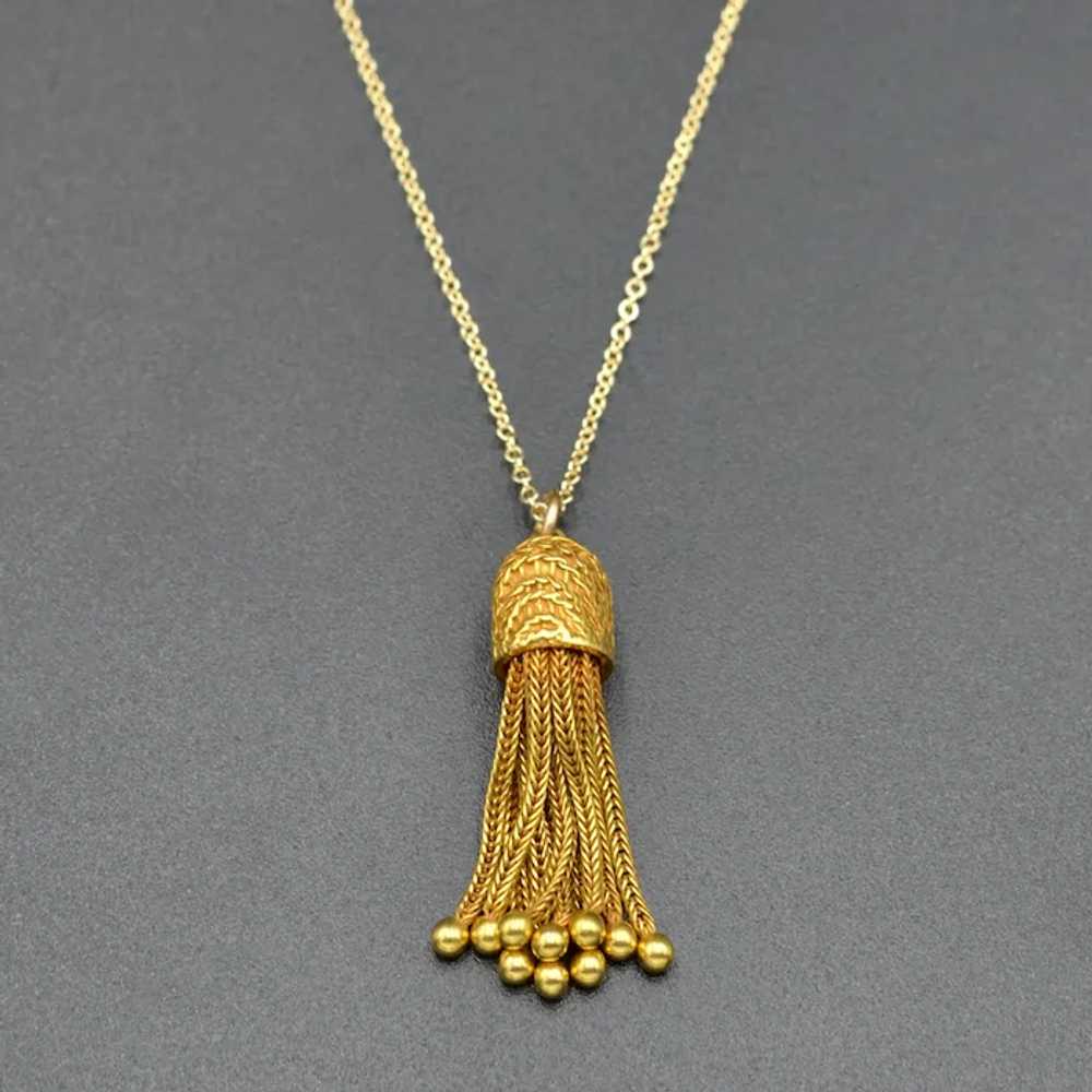 Antique 15k Gold Foxtail Chain Tassel Pendant Nec… - image 3