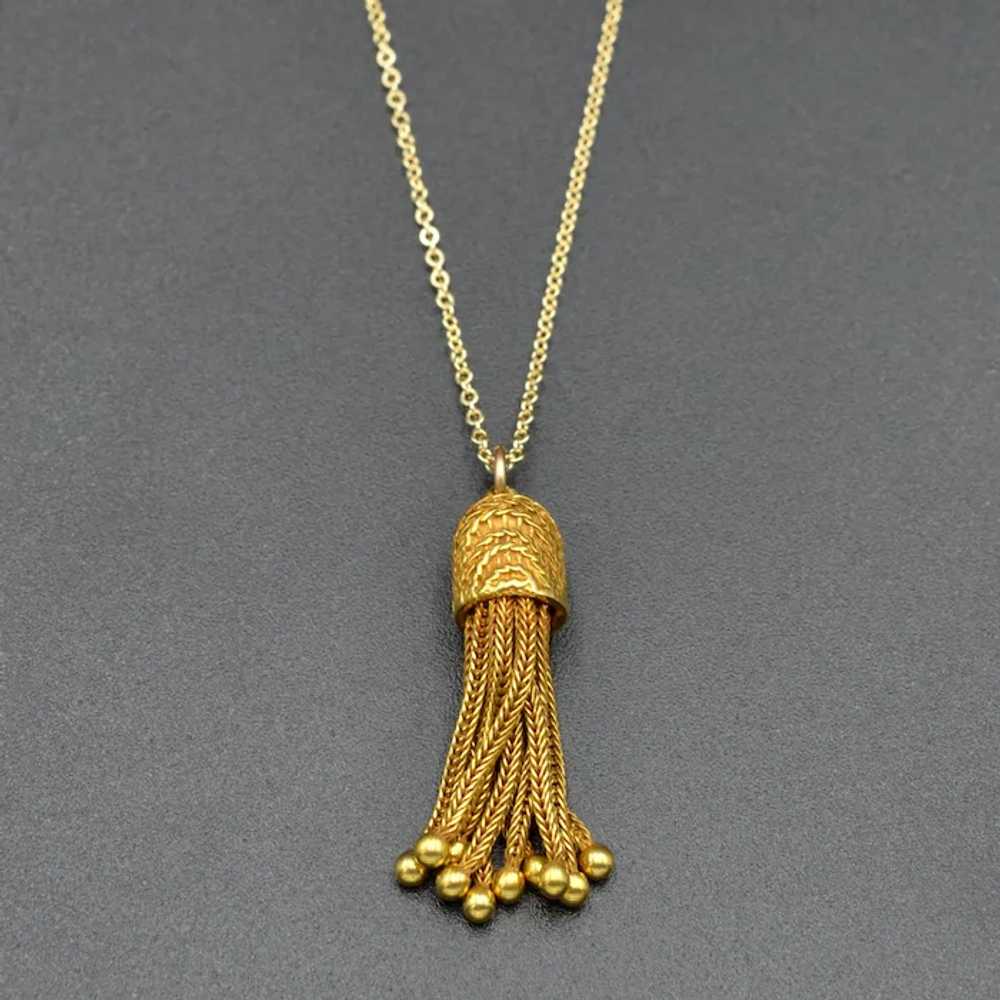 Antique 15k Gold Foxtail Chain Tassel Pendant Nec… - image 4