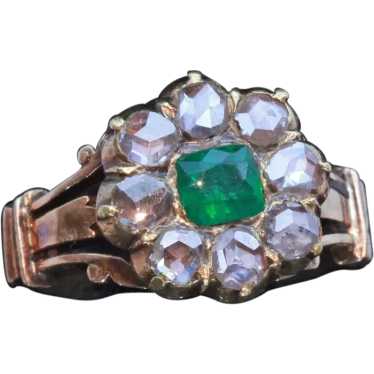 Vintage ring emerald diamonds 18k gold Indian (725