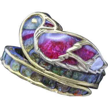Antique ring 18k gold rubies emeralds diamond enam