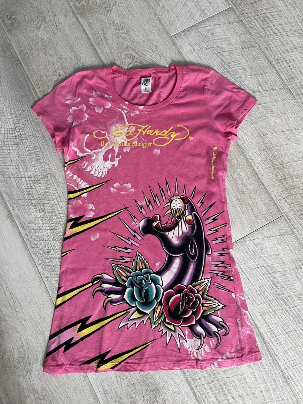 Ed Hardy Ed Hardy T-Shirt Pink Size M Made in USA… - image 1