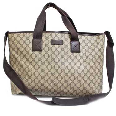 Authentic Vintage GUCCI Shoulder Tote Bag PVC Leather Brown Beige D4662  3902061