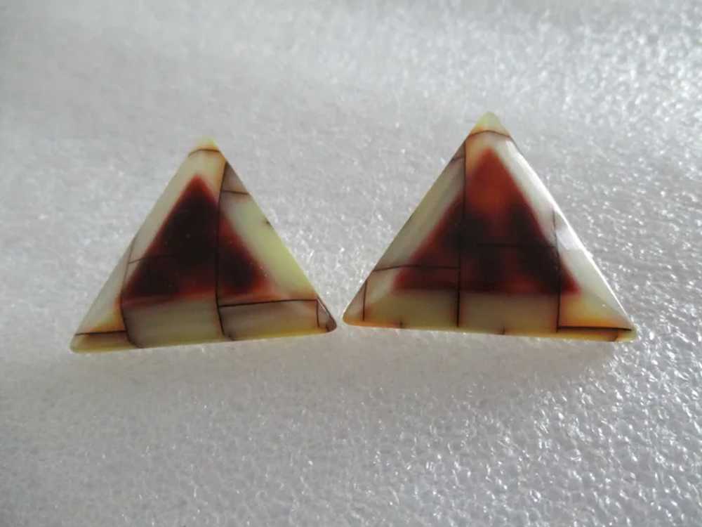 Unusual Striped Lucite Triangle Brooch Earring Se… - image 4