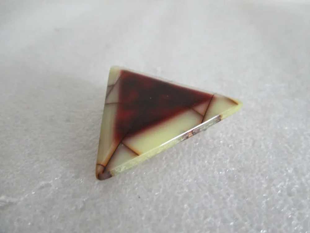 Unusual Striped Lucite Triangle Brooch Earring Se… - image 5