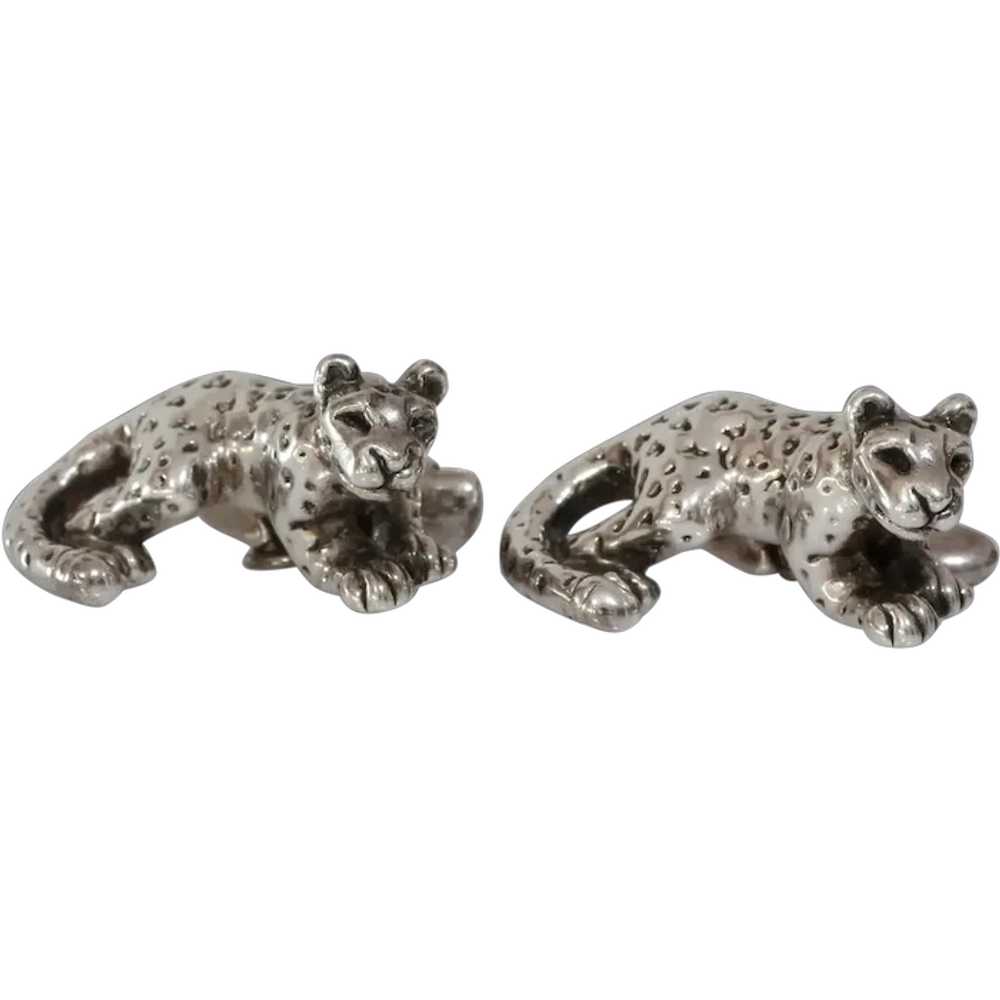 African Panther Silver Cufflinks | Vintage Sterli… - image 1