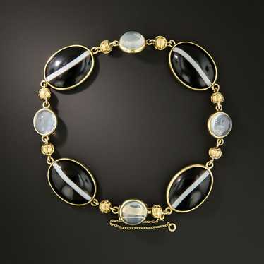 English Victorian Agate and Moonstone Bracelet