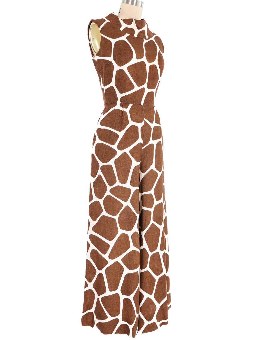 1970s Giraffe Print Linen Jumpsuit - image 3