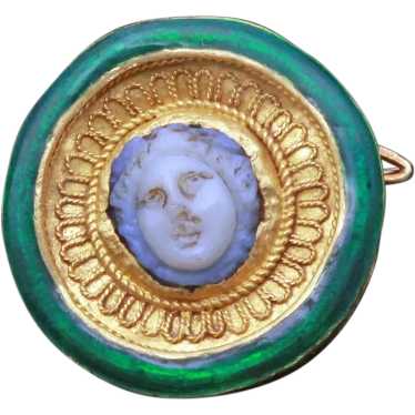 Louis WIESE cameo brooch pendant gold enamel agat… - image 1