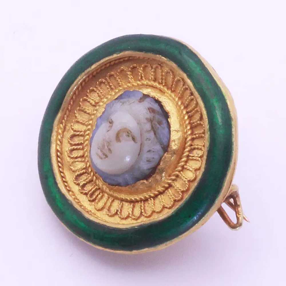 Louis WIESE cameo brooch pendant gold enamel agat… - image 2