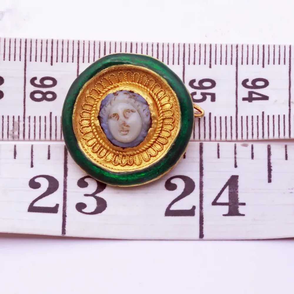 Louis WIESE cameo brooch pendant gold enamel agat… - image 3