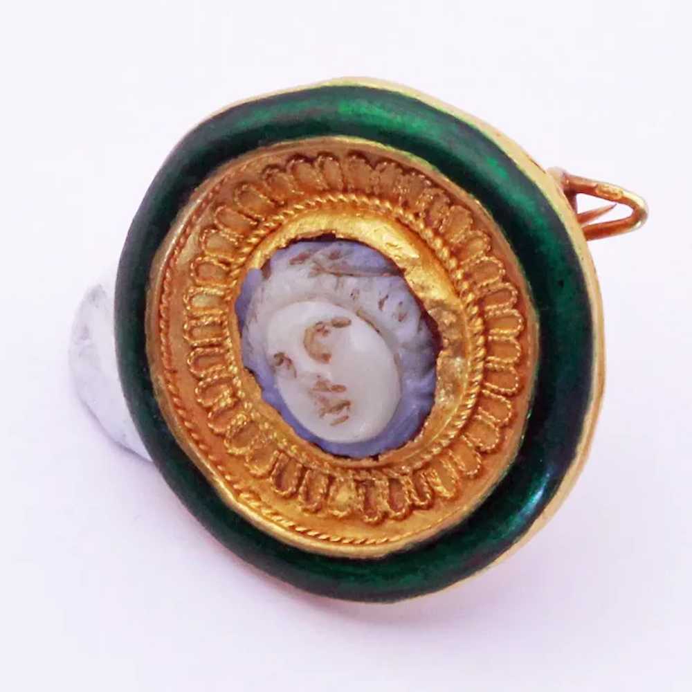 Louis WIESE cameo brooch pendant gold enamel agat… - image 4