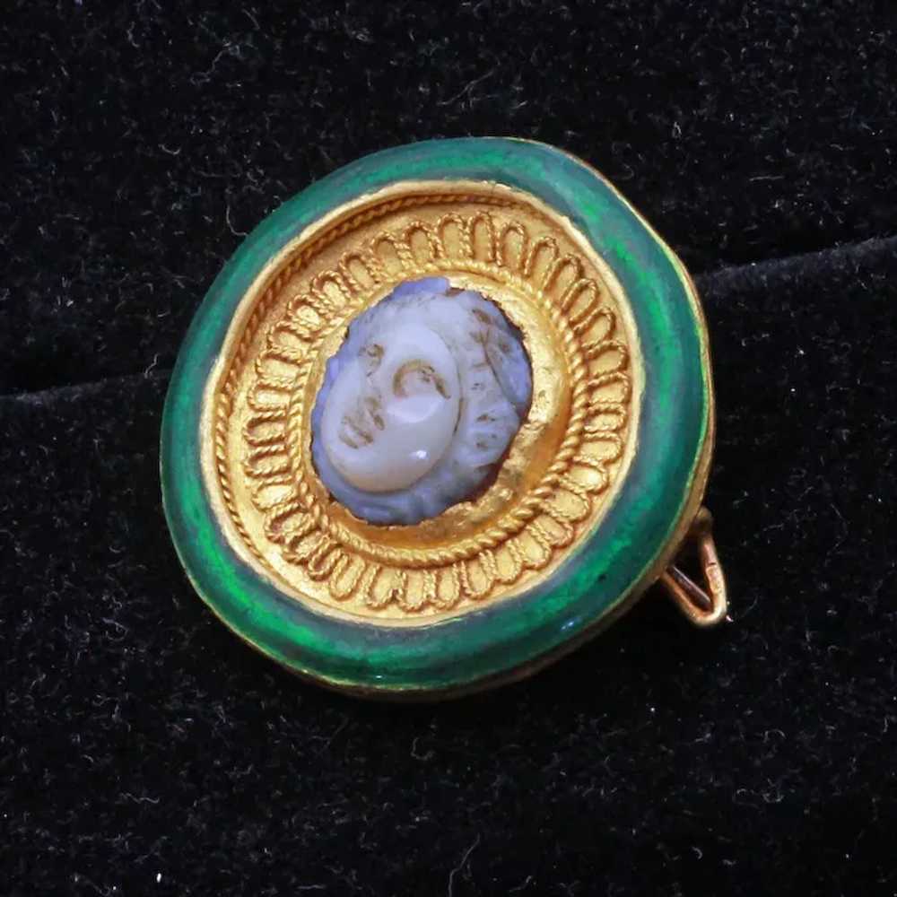 Louis WIESE cameo brooch pendant gold enamel agat… - image 8