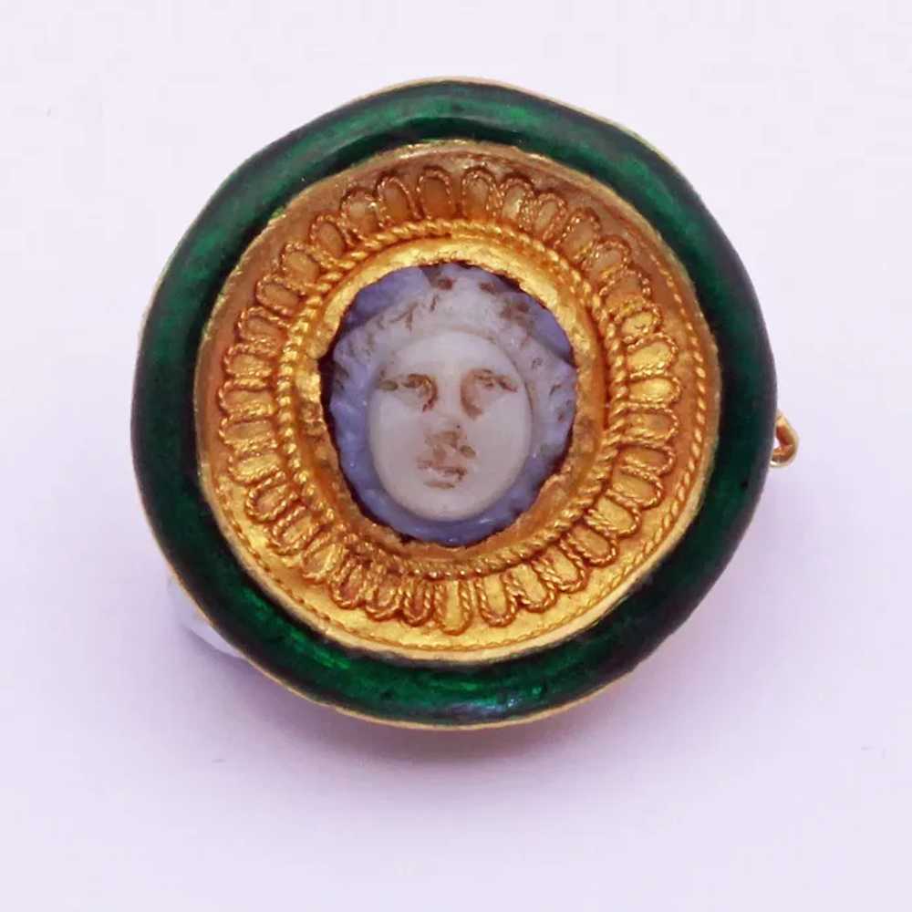 Louis WIESE cameo brooch pendant gold enamel agat… - image 9