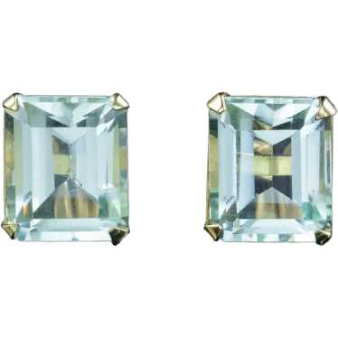 Vintage Aquamarine Stud Earrings 18ct Gold 6ct Aq… - image 1