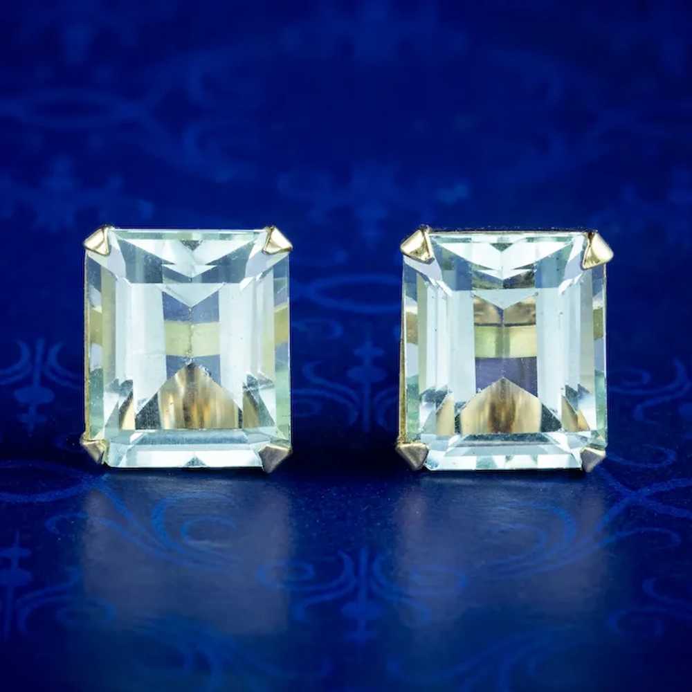 Vintage Aquamarine Stud Earrings 18ct Gold 6ct Aq… - image 2