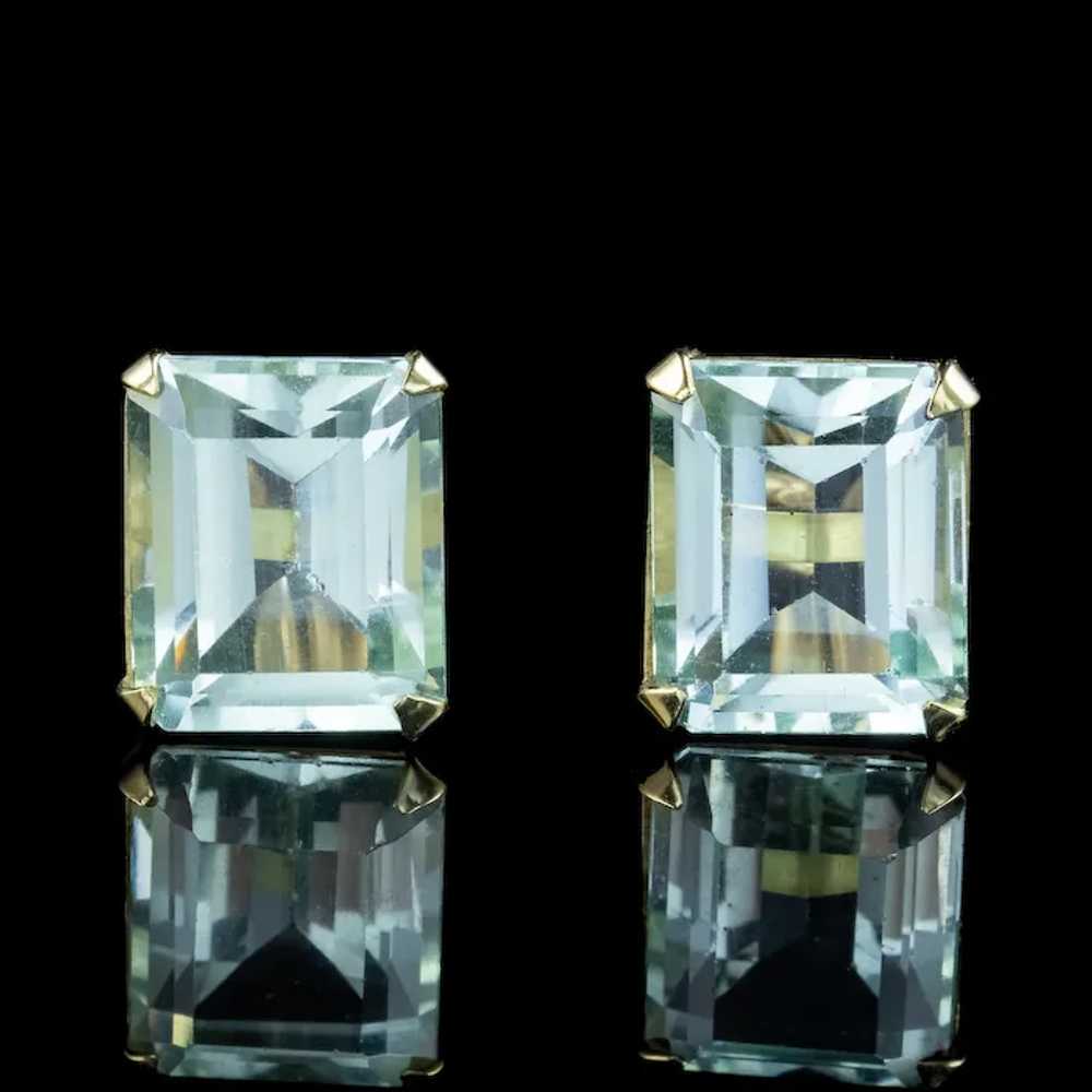 Vintage Aquamarine Stud Earrings 18ct Gold 6ct Aq… - image 3