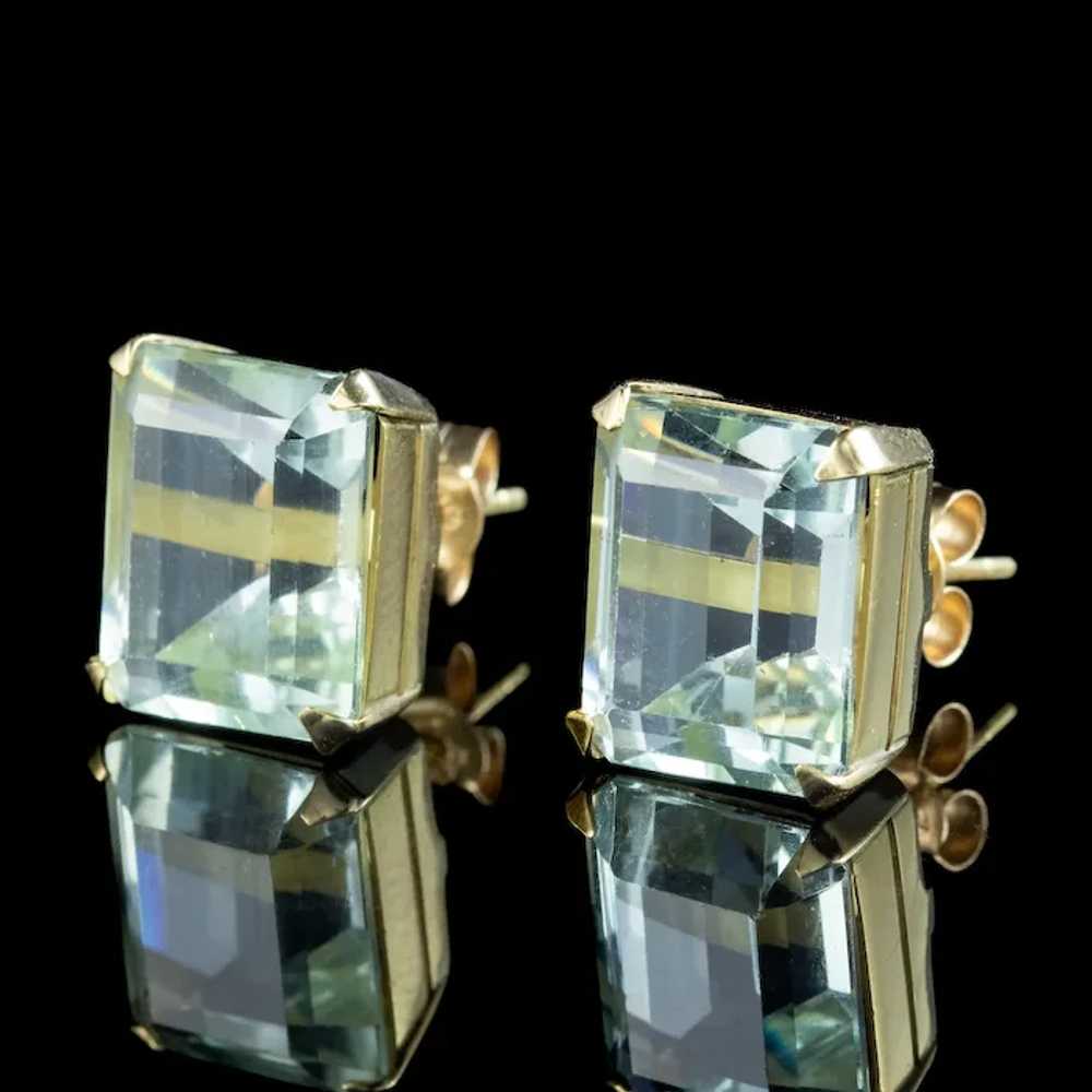 Vintage Aquamarine Stud Earrings 18ct Gold 6ct Aq… - image 4