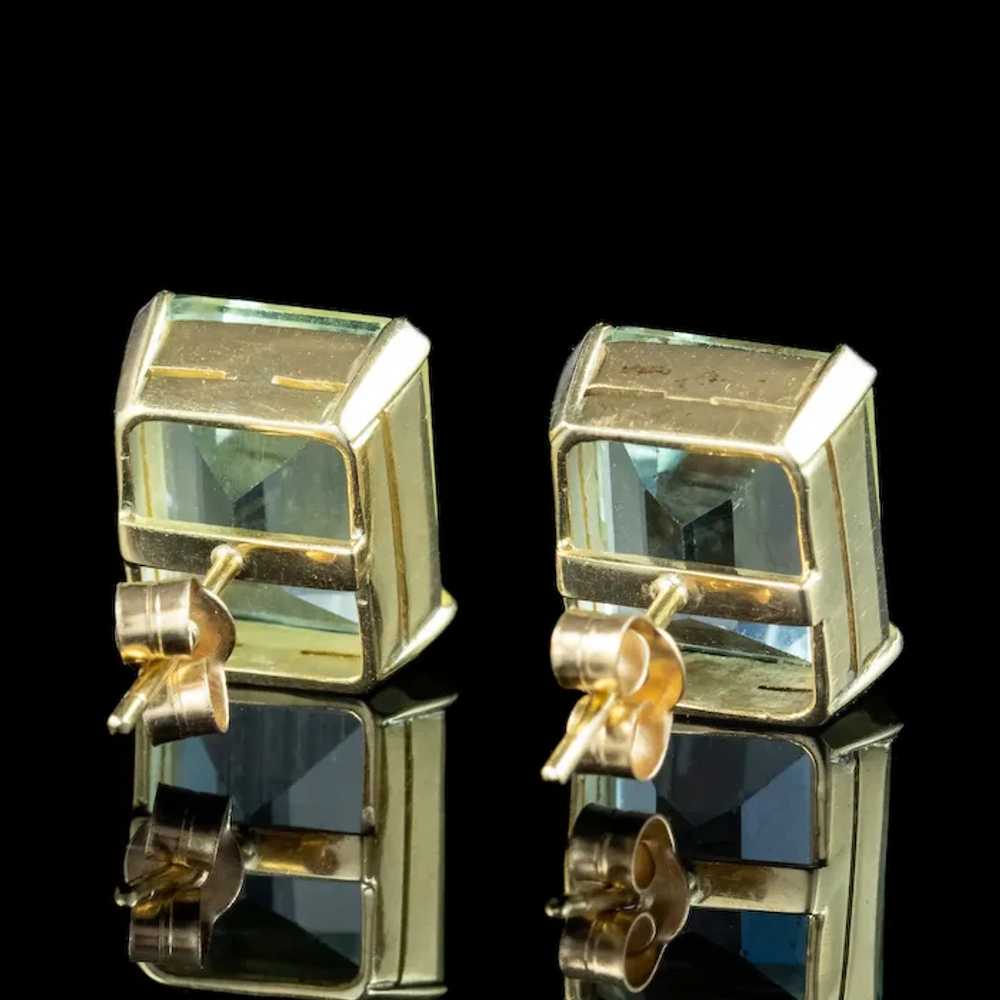 Vintage Aquamarine Stud Earrings 18ct Gold 6ct Aq… - image 5