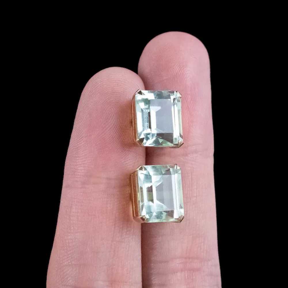 Vintage Aquamarine Stud Earrings 18ct Gold 6ct Aq… - image 7