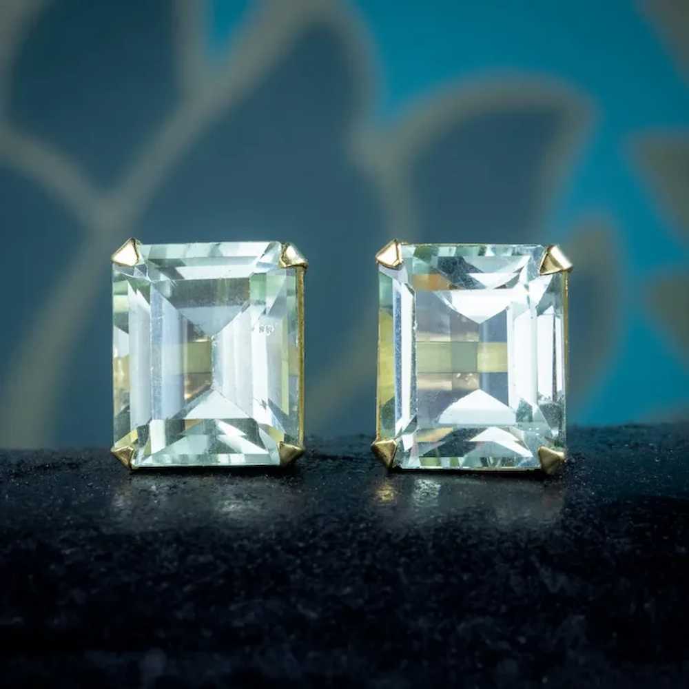 Vintage Aquamarine Stud Earrings 18ct Gold 6ct Aq… - image 8