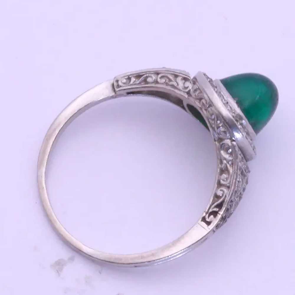 Antique Art Deco Ring Sugarloaf Emerald Diamonds … - image 2