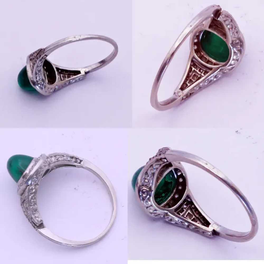 Antique Art Deco Ring Sugarloaf Emerald Diamonds … - image 8