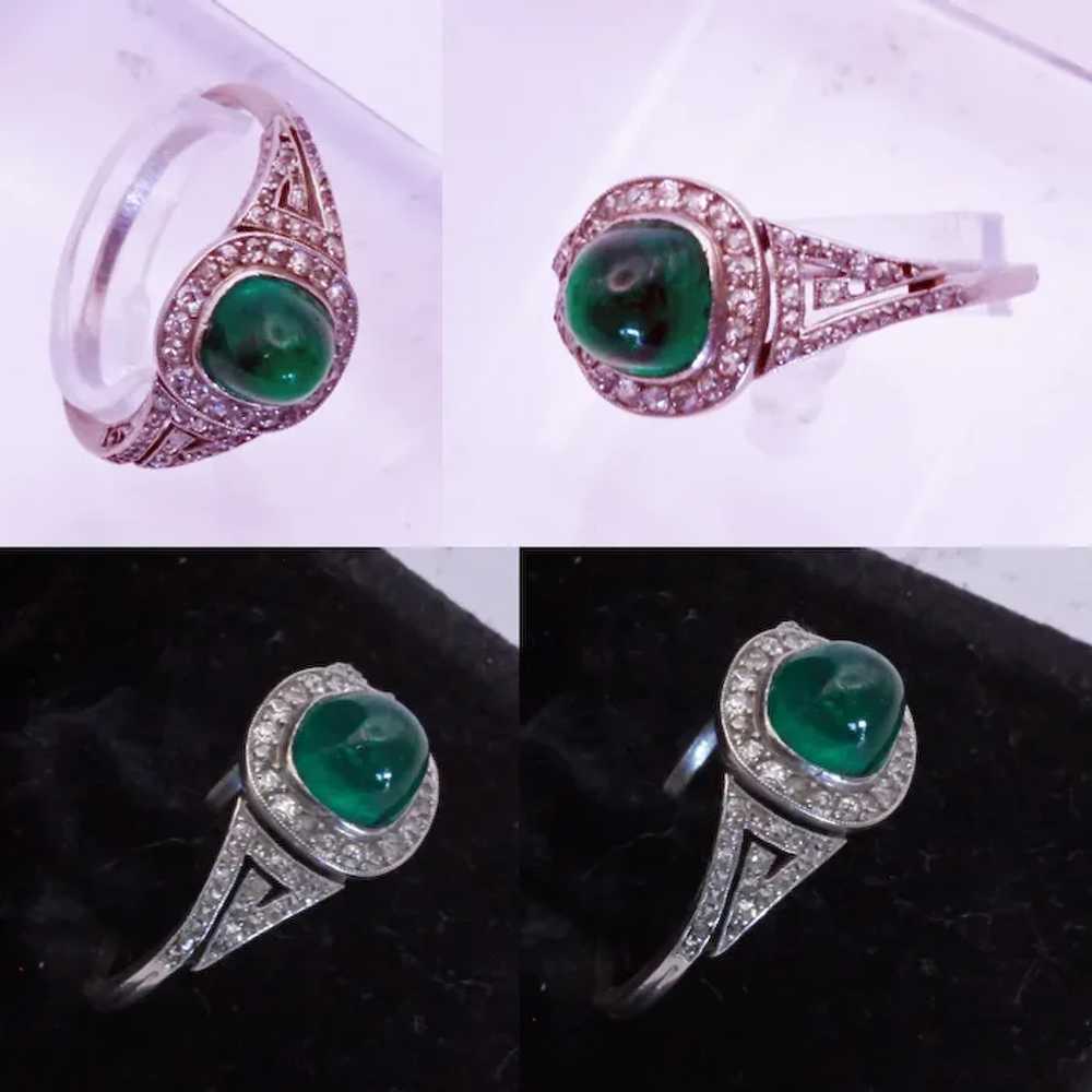 Antique Art Deco Ring Sugarloaf Emerald Diamonds … - image 9