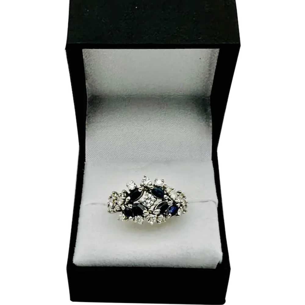 Estate Marquise-Cut Sapphire & Diamond Ring 14K W… - image 1