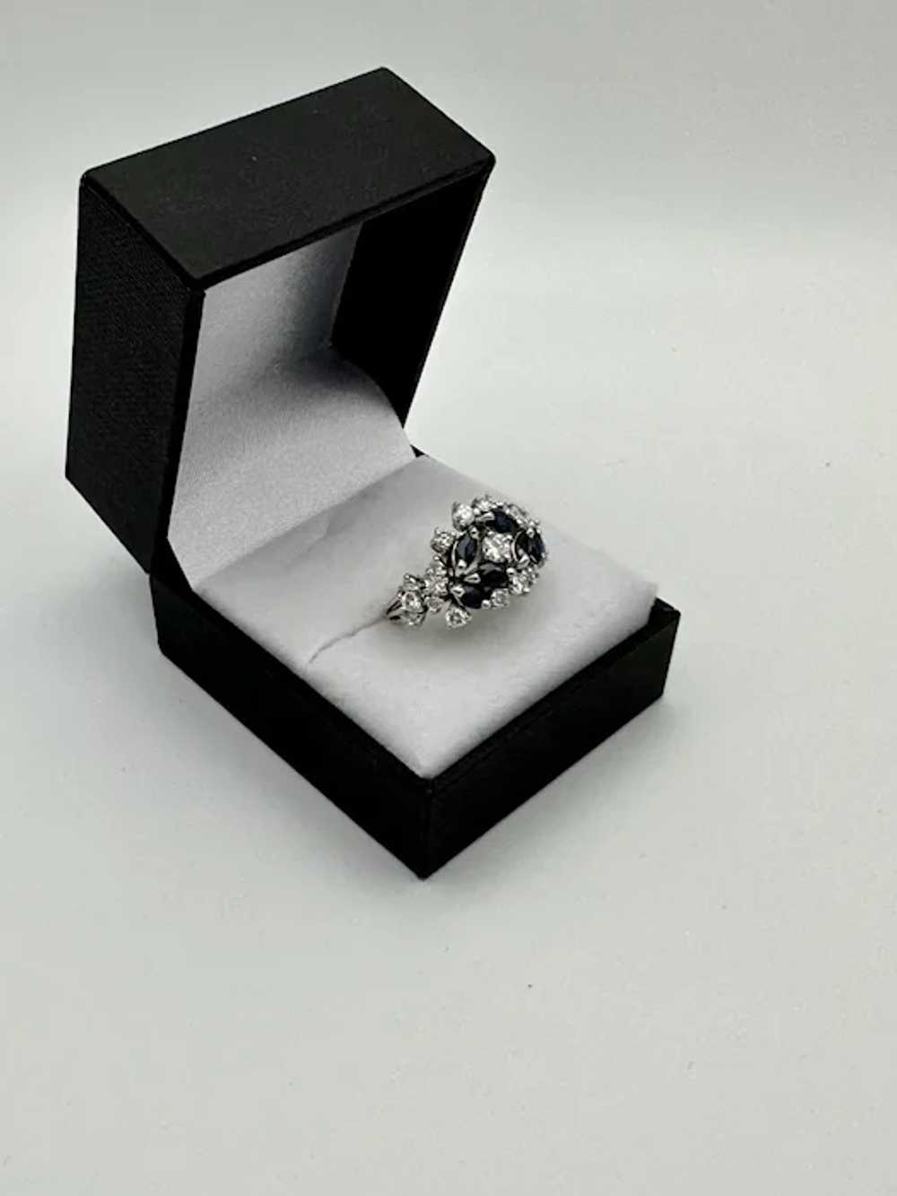 Estate Marquise-Cut Sapphire & Diamond Ring 14K W… - image 2