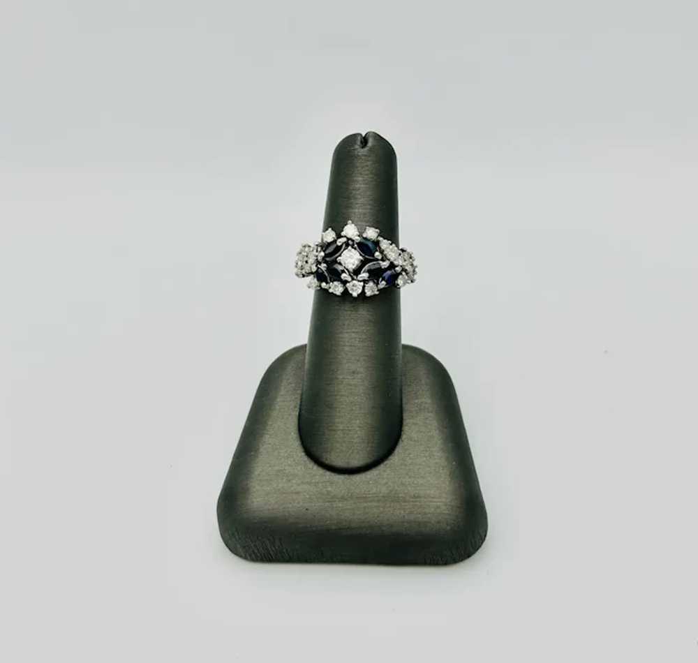 Estate Marquise-Cut Sapphire & Diamond Ring 14K W… - image 3