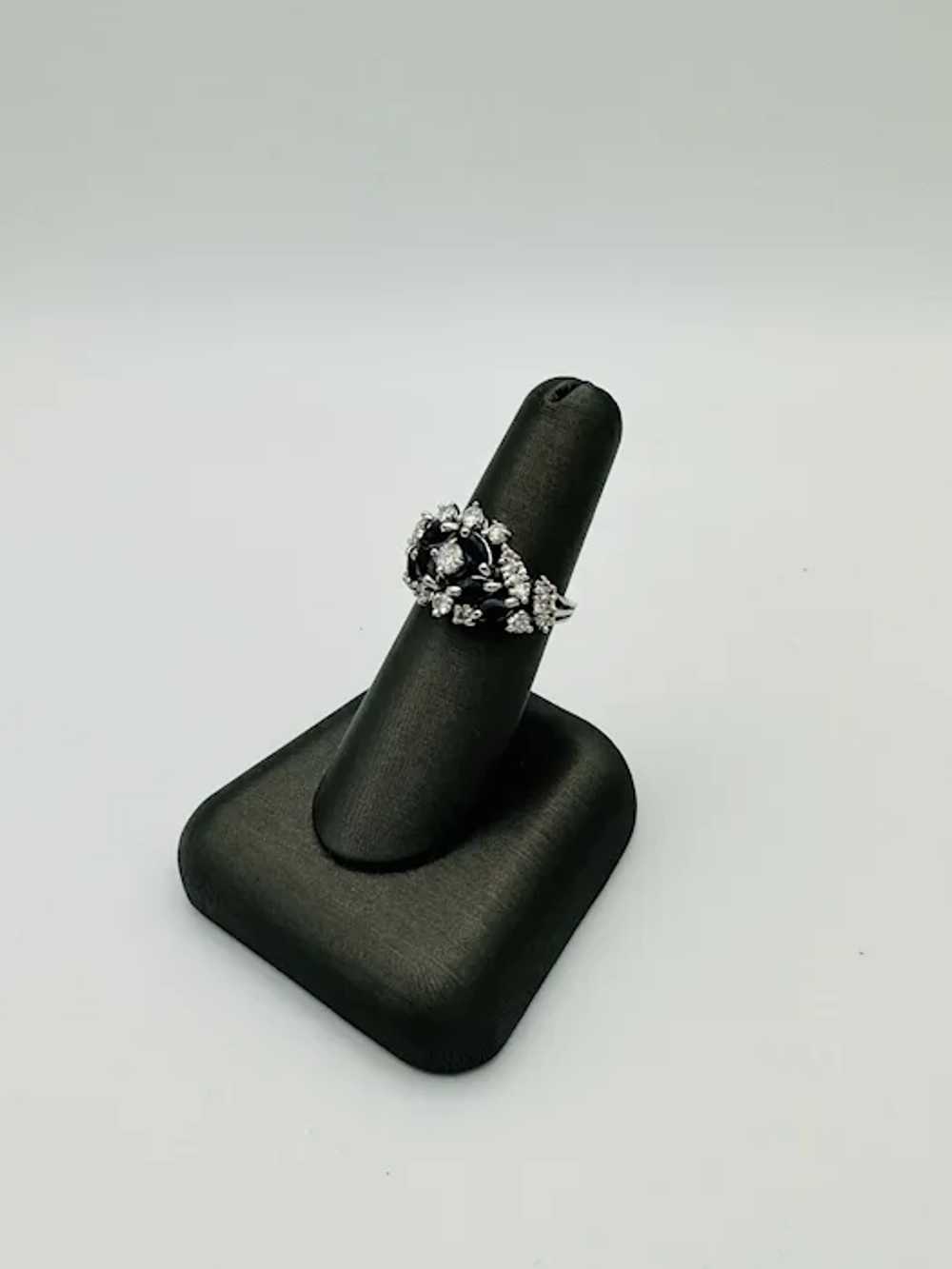 Estate Marquise-Cut Sapphire & Diamond Ring 14K W… - image 4