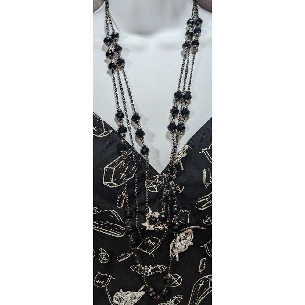 Other Silver And Black Beaded Multilayer Necklace - image 1