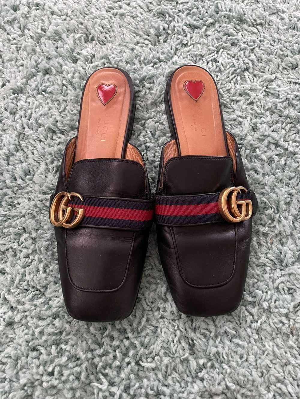 Gucci Gucci Peyton Mules In Black Leather With Gs Fla… - Gem