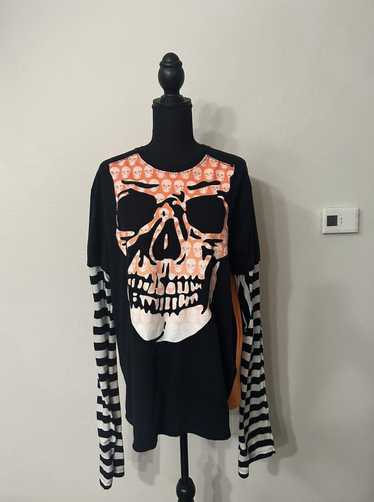 Custom Custom Striped Grunge Skull T-Shirt.