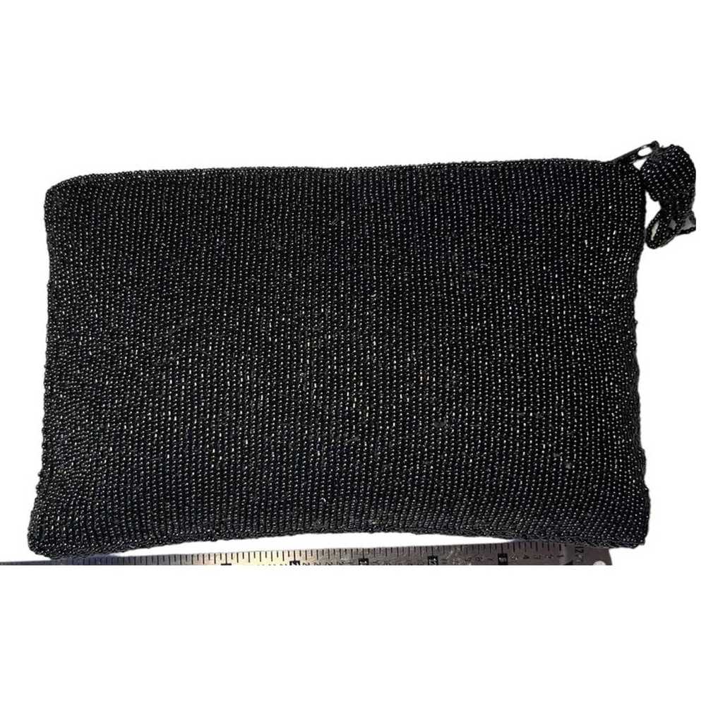 Vintage Small Black beaded clutch with gold geome… - image 2
